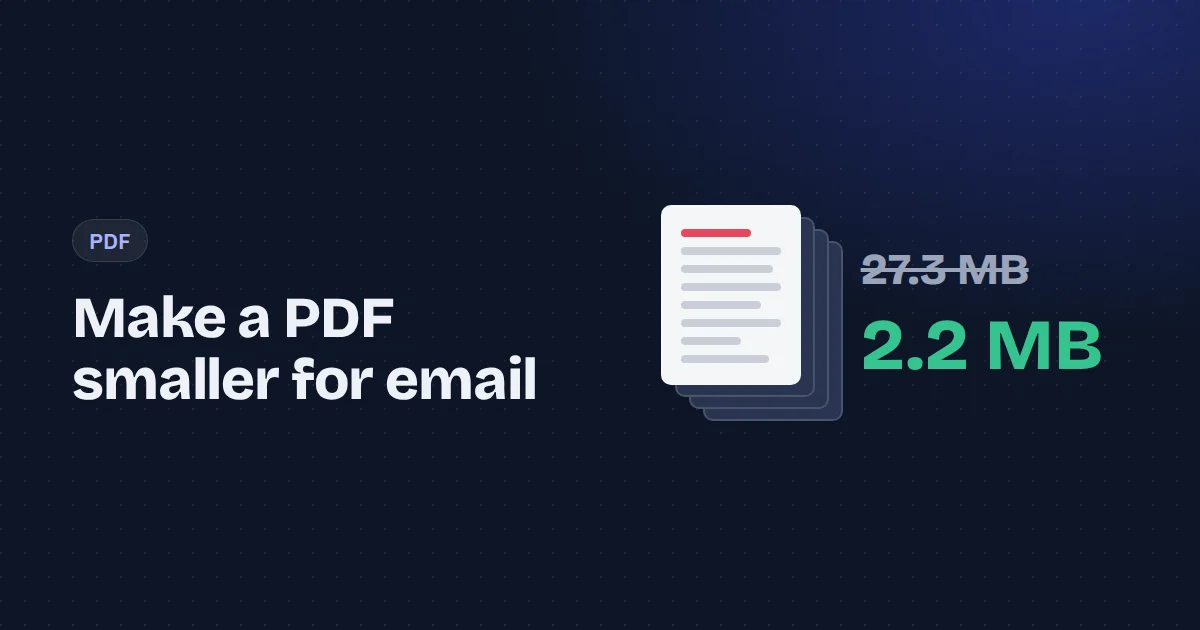 A stack of PDF pages with a size label shrinking from 27.3 MB to 2.2 MB